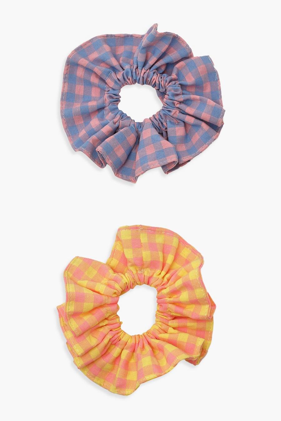 Multi Bold Chunky Gingham Cotton Scrunchie 2 Pack image number 1