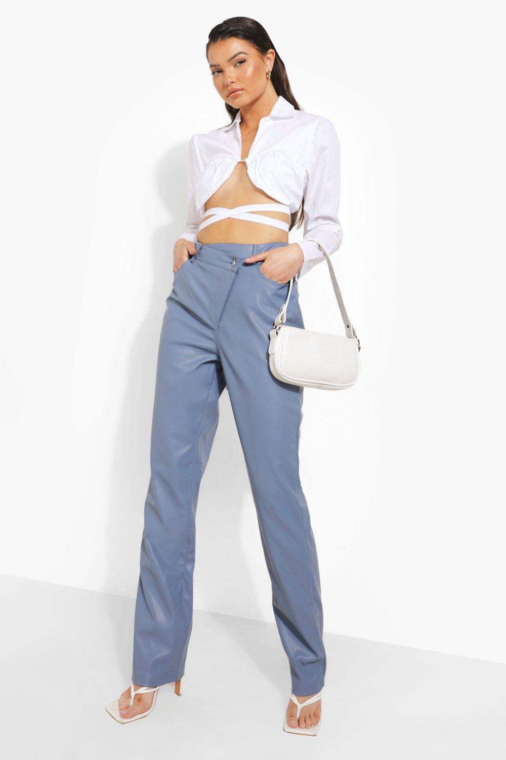 Blue leather look sale trousers