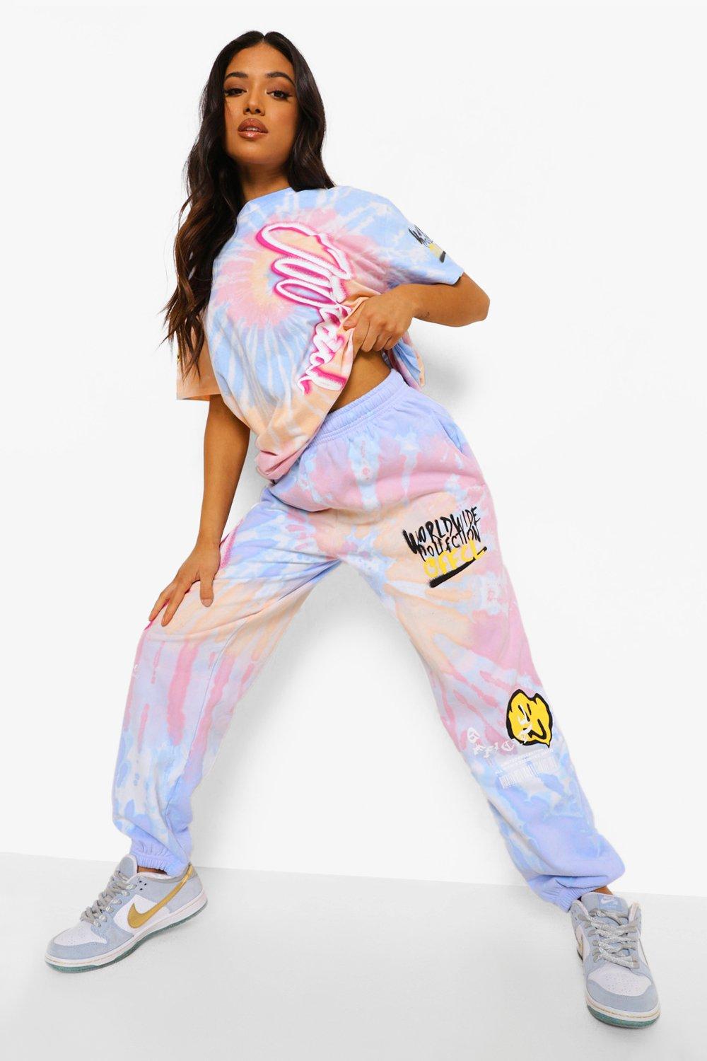 Petite Tie Dye Graffiti T Shirt Jogger Set boohoo IL