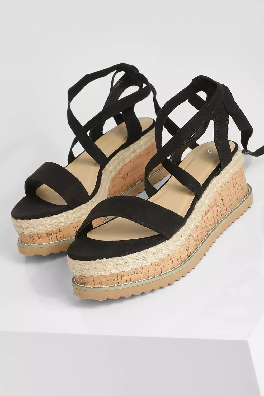 Black Wide Fit Wrap Up Cork Flatform alternative image