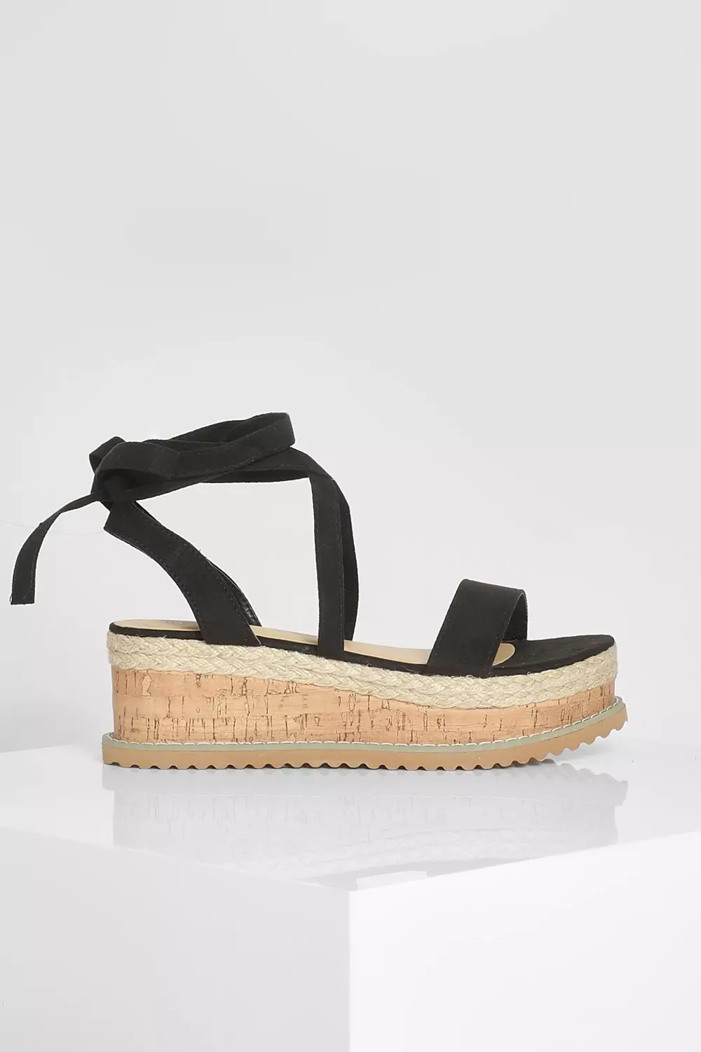 Black Wide Fit Wrap Up Cork Flatform alternative image