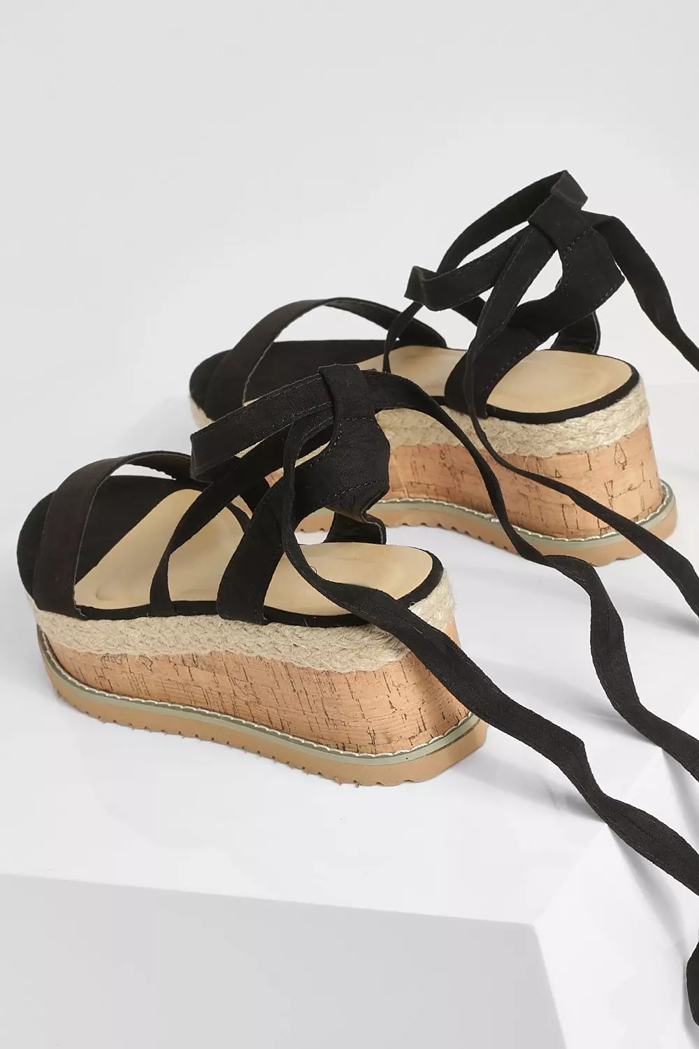 Black Wide Fit Wrap Up Cork Flatform alternative image
