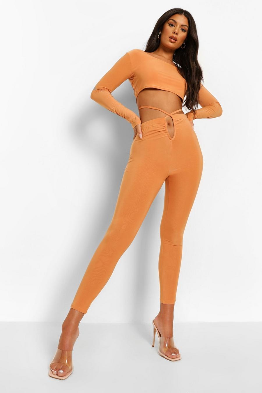 Caramel Double Layer Slinky Crop & Cut Out Leggings image number 1