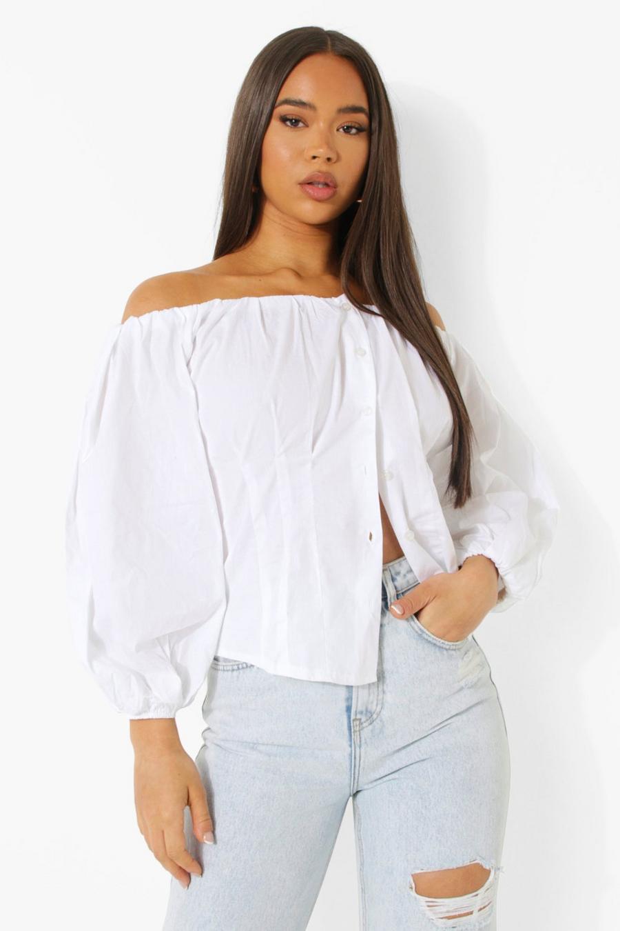 Ivory Balloon Sleeve Off The Shoulder Shirt image number 1