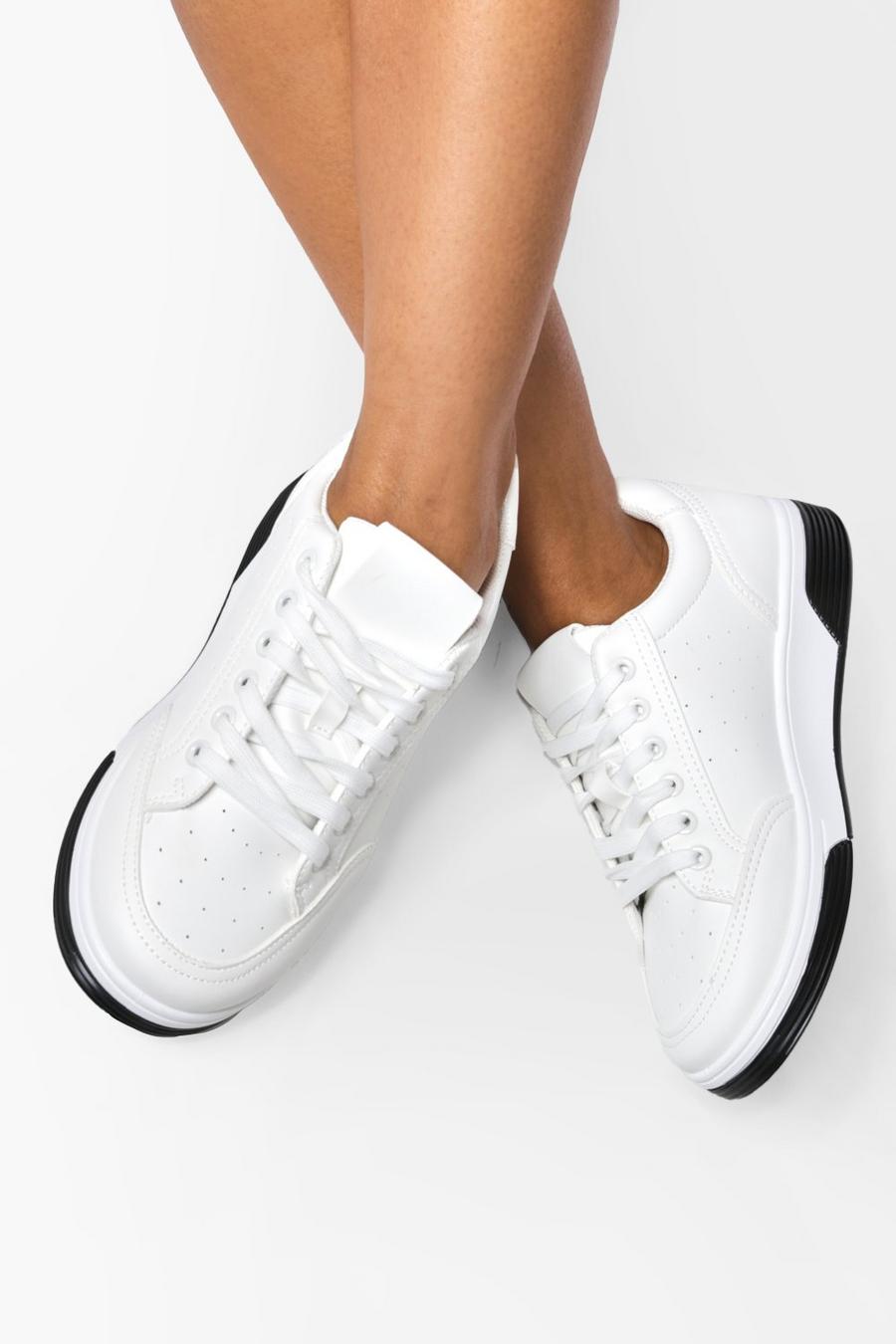 White Contrast Sole & Lace Sneakers image number 1