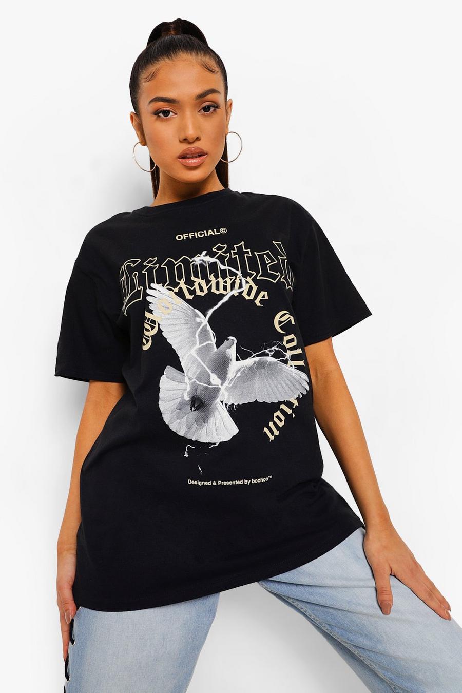 T-shirt Petite con stampa di tortora e scritta Worldwide, Nero image number 1