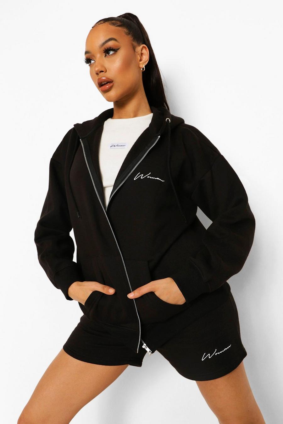 Black Woman Zip Through Hoodie & Short Tracksuit image number 1