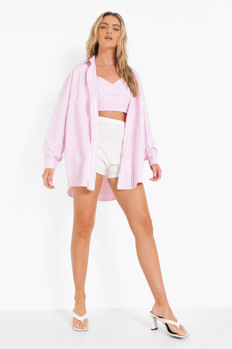 Bralette y camisa oversize de rayas, Pink image number 1