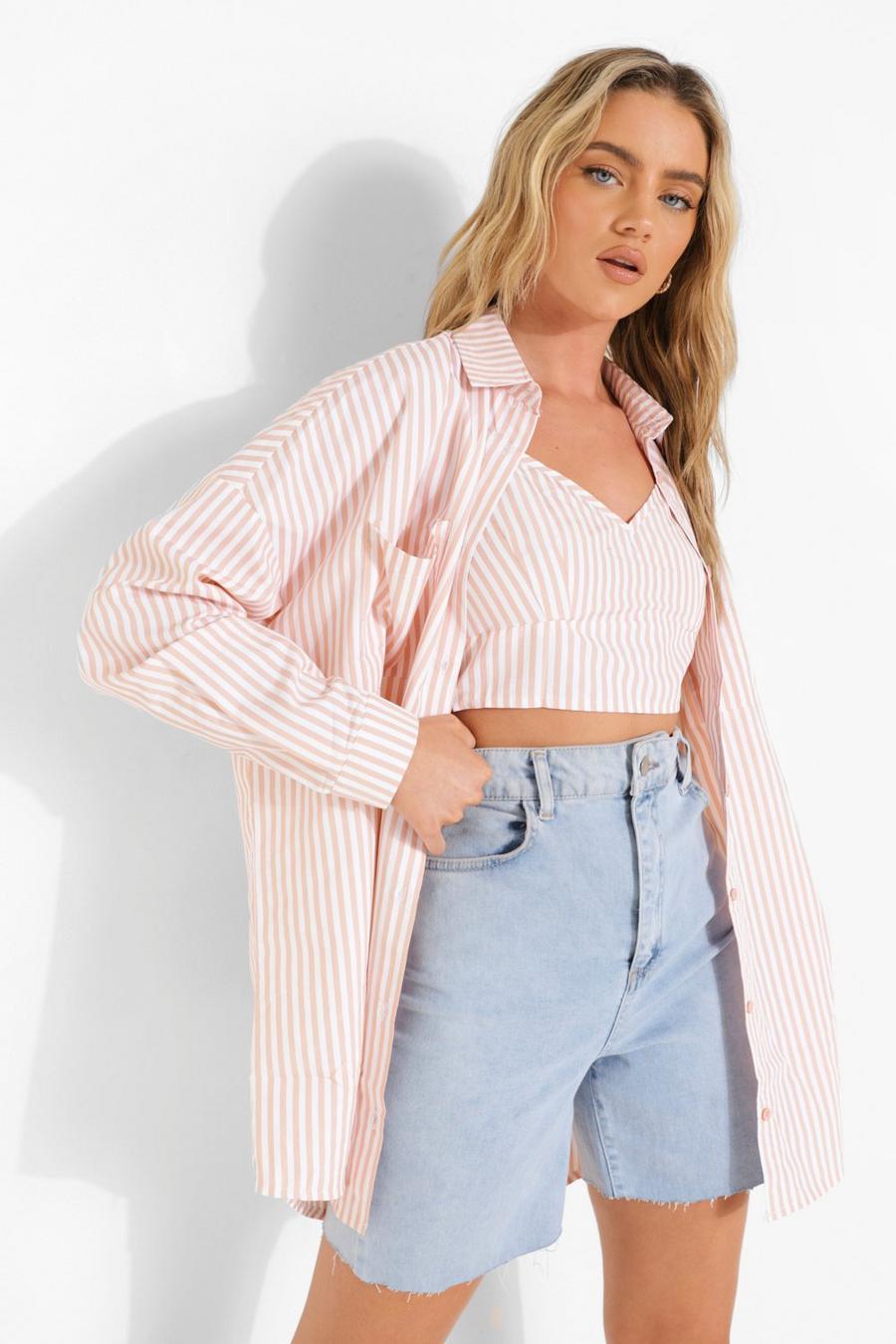 Stone Stripe Oversized Shirt And Bralette image number 1