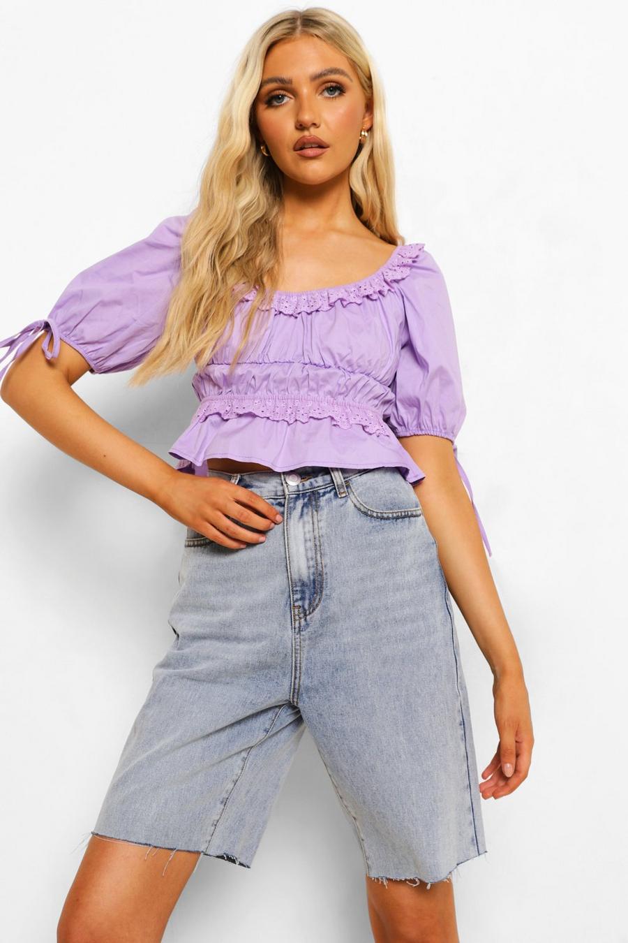 Lilac Woven Ruffle Detail Peplum Top image number 1