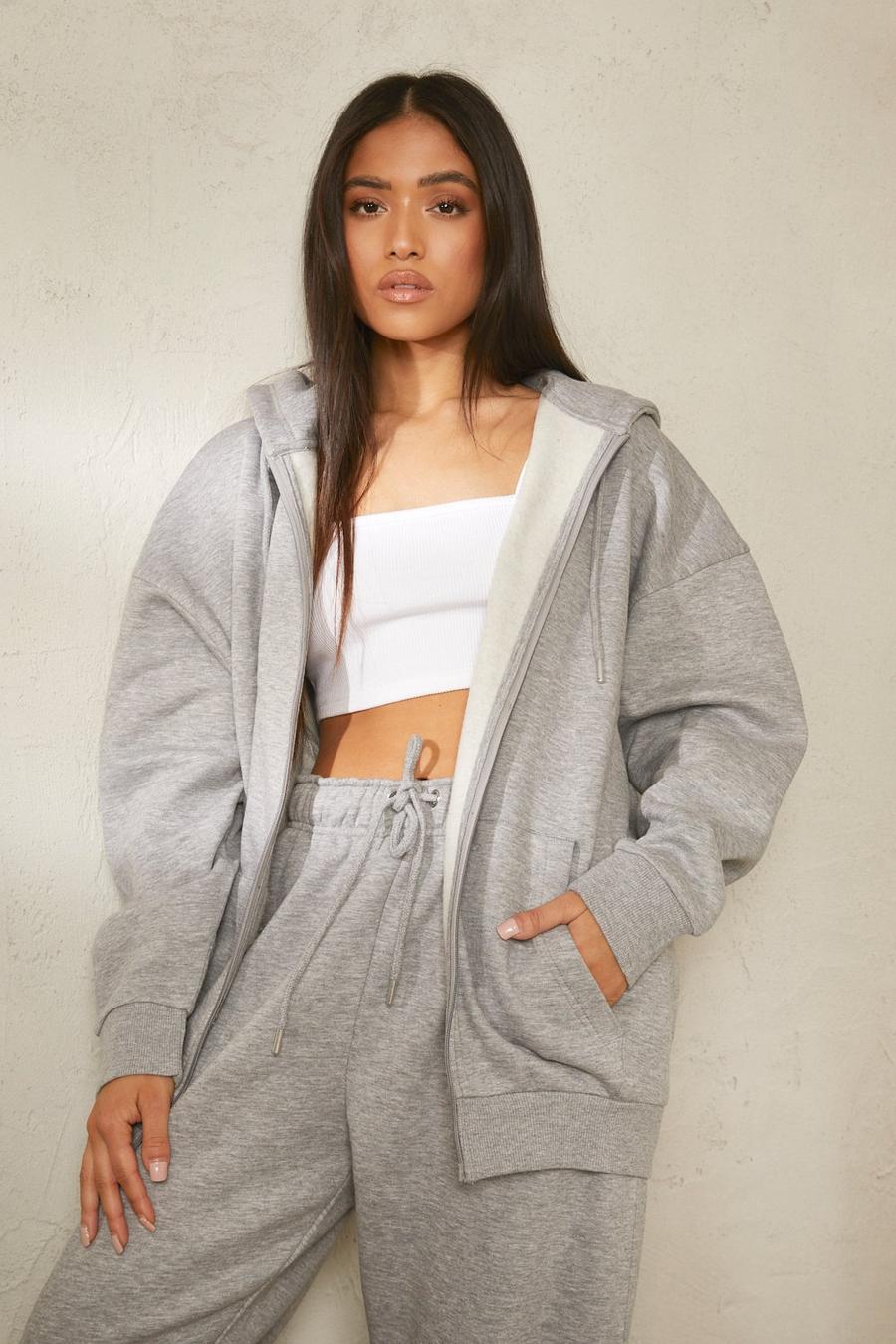 Grey marl grå Petite - Oversize hoodie i återvunnet tyg med dragkedja