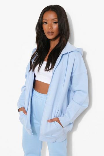 Petite Recycled Oversized Zip Through Hoodie pale blue