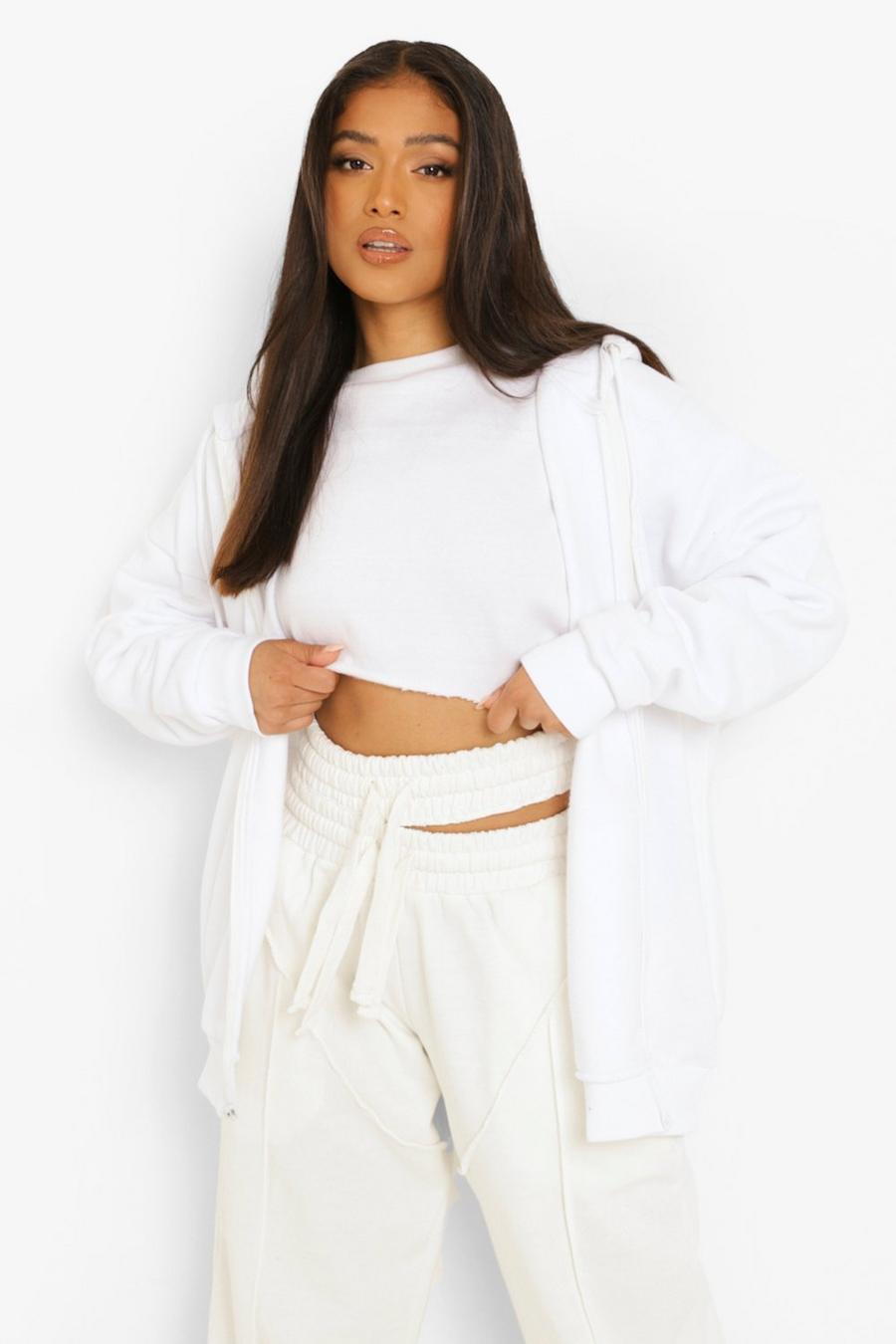 White Petite Recycled Oversized Zip Through Hoodie image number 1
