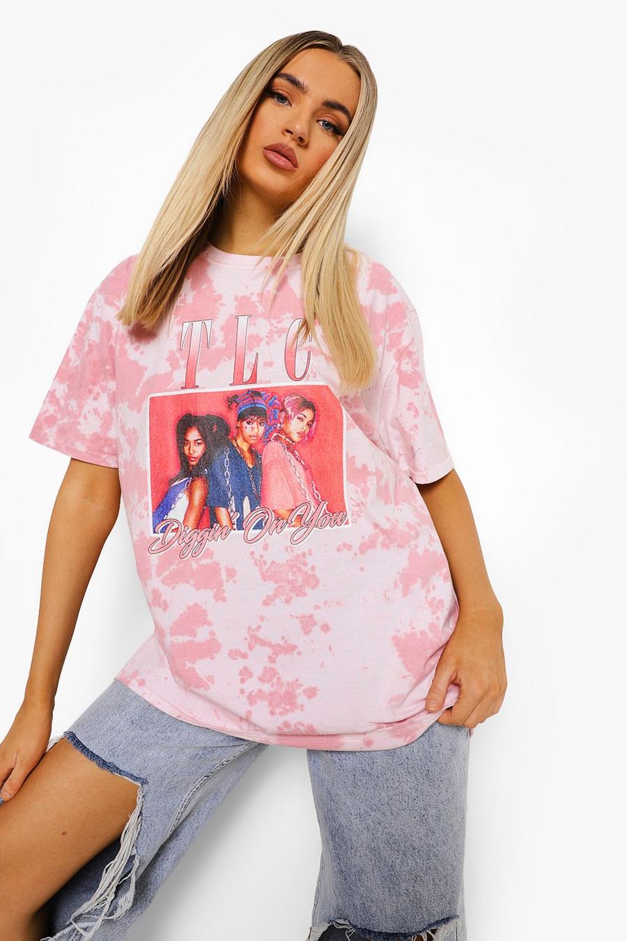 T-shirt oversize con stampa ufficiale Tlc effetto tie-dye, Rosa image number 1