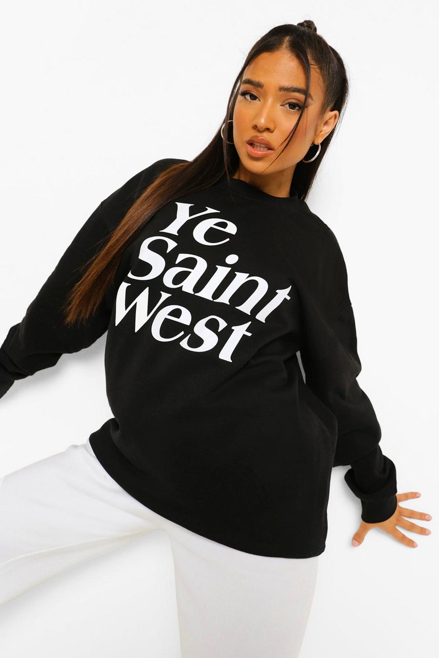 PETITE Sweat in Übergröße mit „Ye Saint West“-Print, Schwarz image number 1