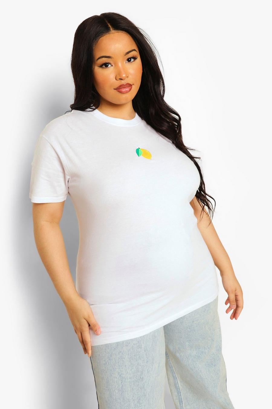 Plus T-Shirt mit Lemon-Stickerei, Weiß image number 1