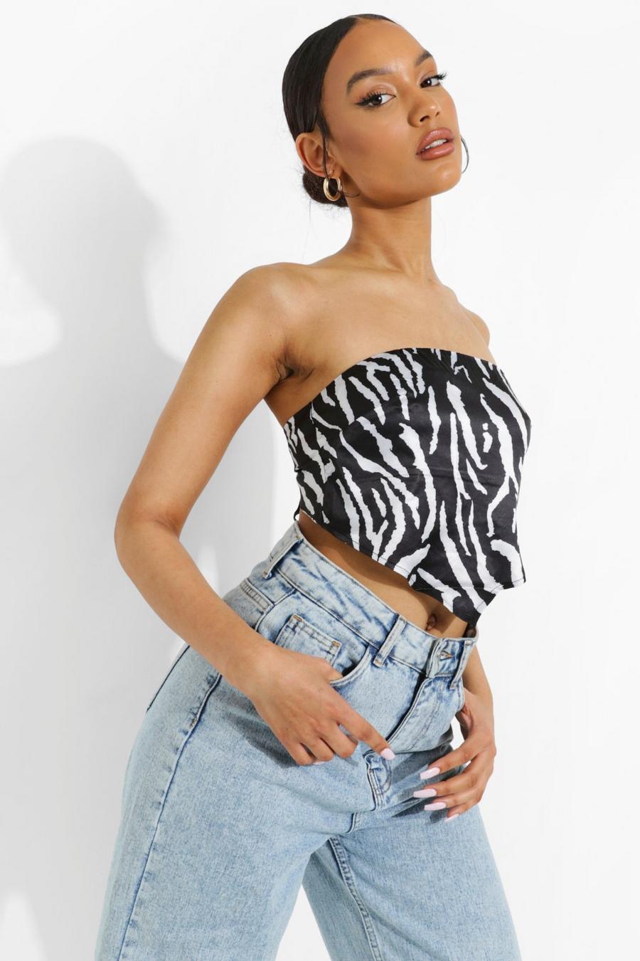 Black Printed Woven Tube Top image number 1