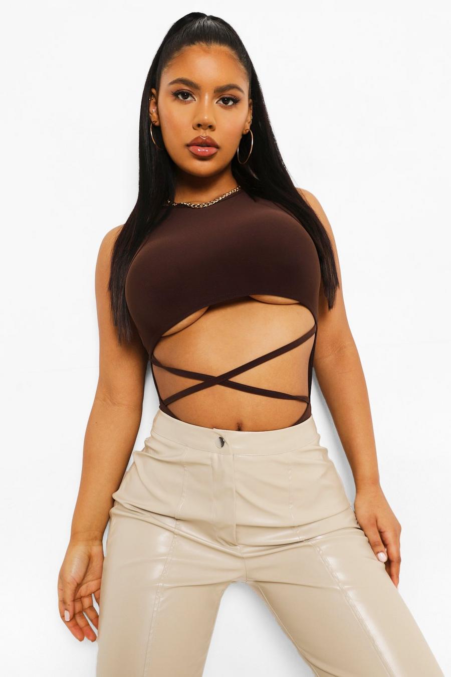 Chocolate Cut Out Waist Detail Bodysuit image number 1