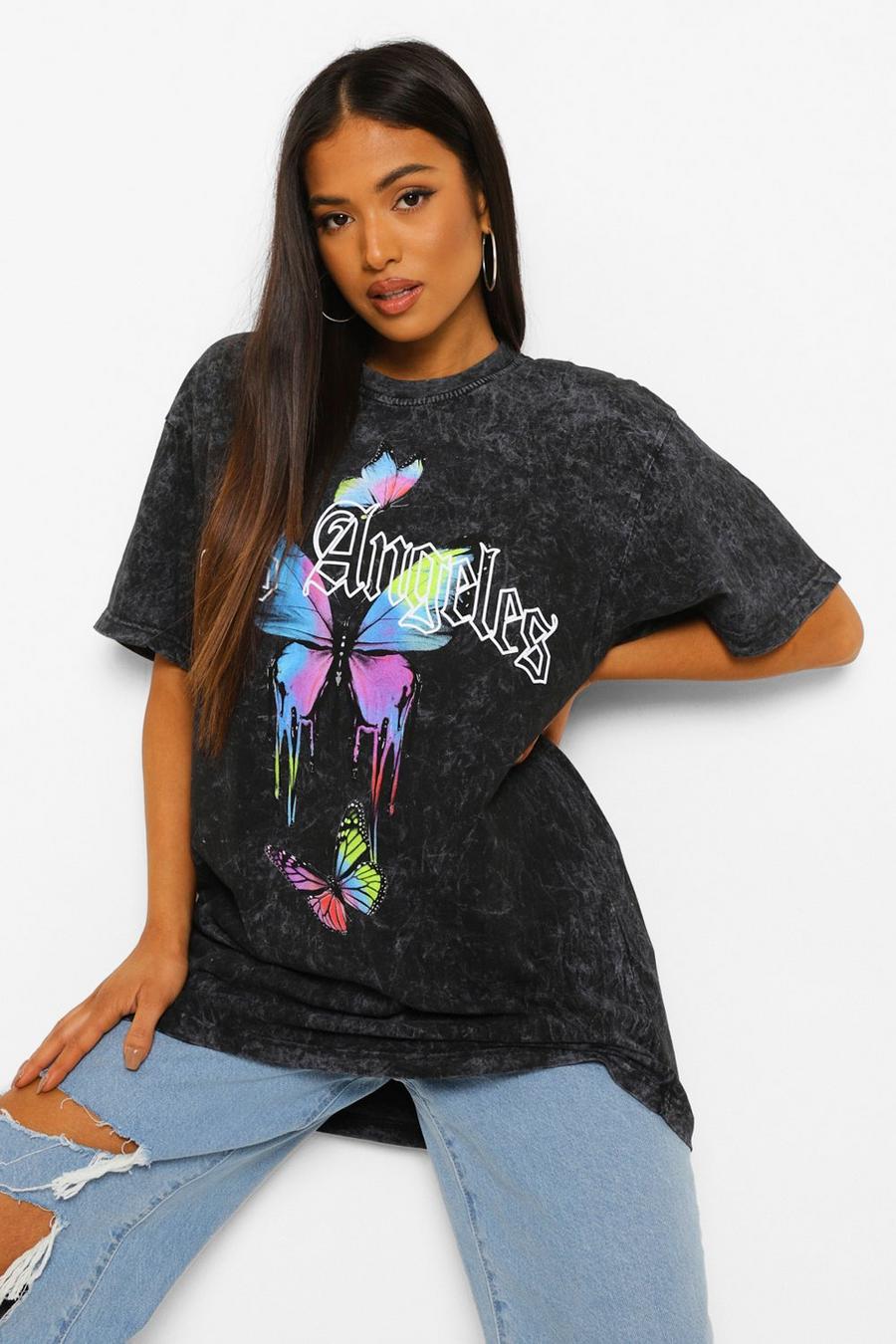 Petite - T-shirt délavé Los Angeles, Charcoal image number 1