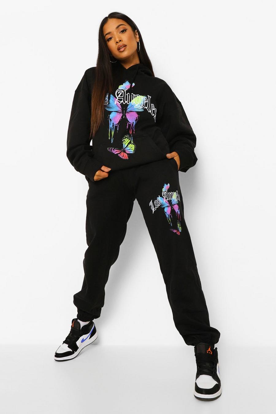Black Petite Los Angeles Butterfly Printed Jogger image number 1