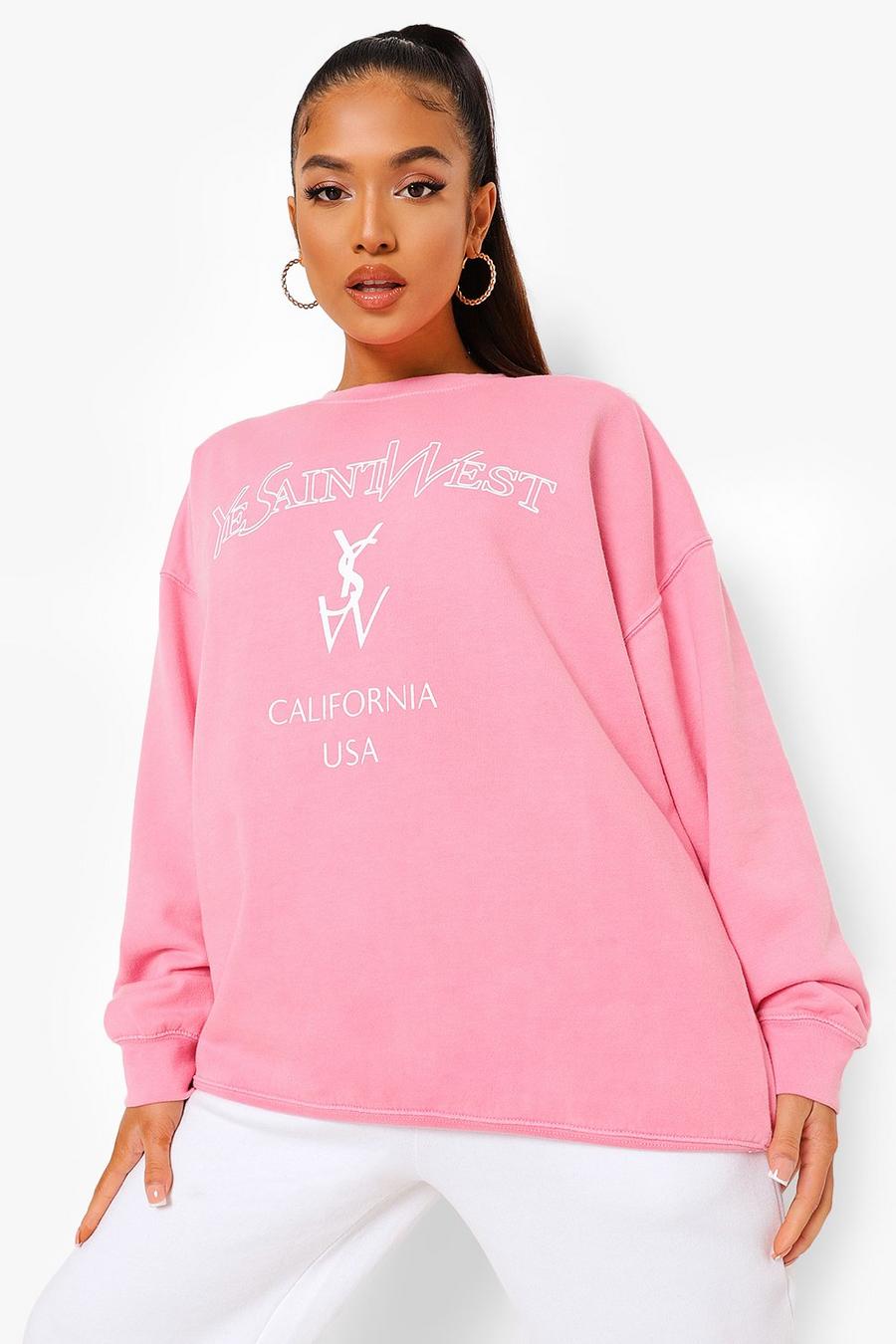 Bright pink Petite - "Ye Saint West" Överfärgad sweatshirt image number 1