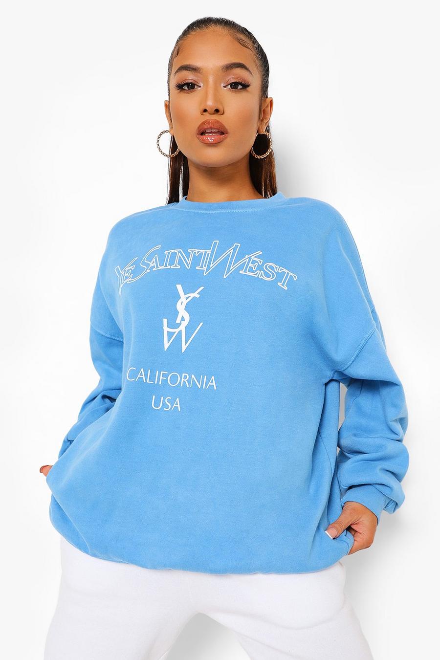 Blue Petite - "Ye Saint West" Överfärgad sweatshirt image number 1
