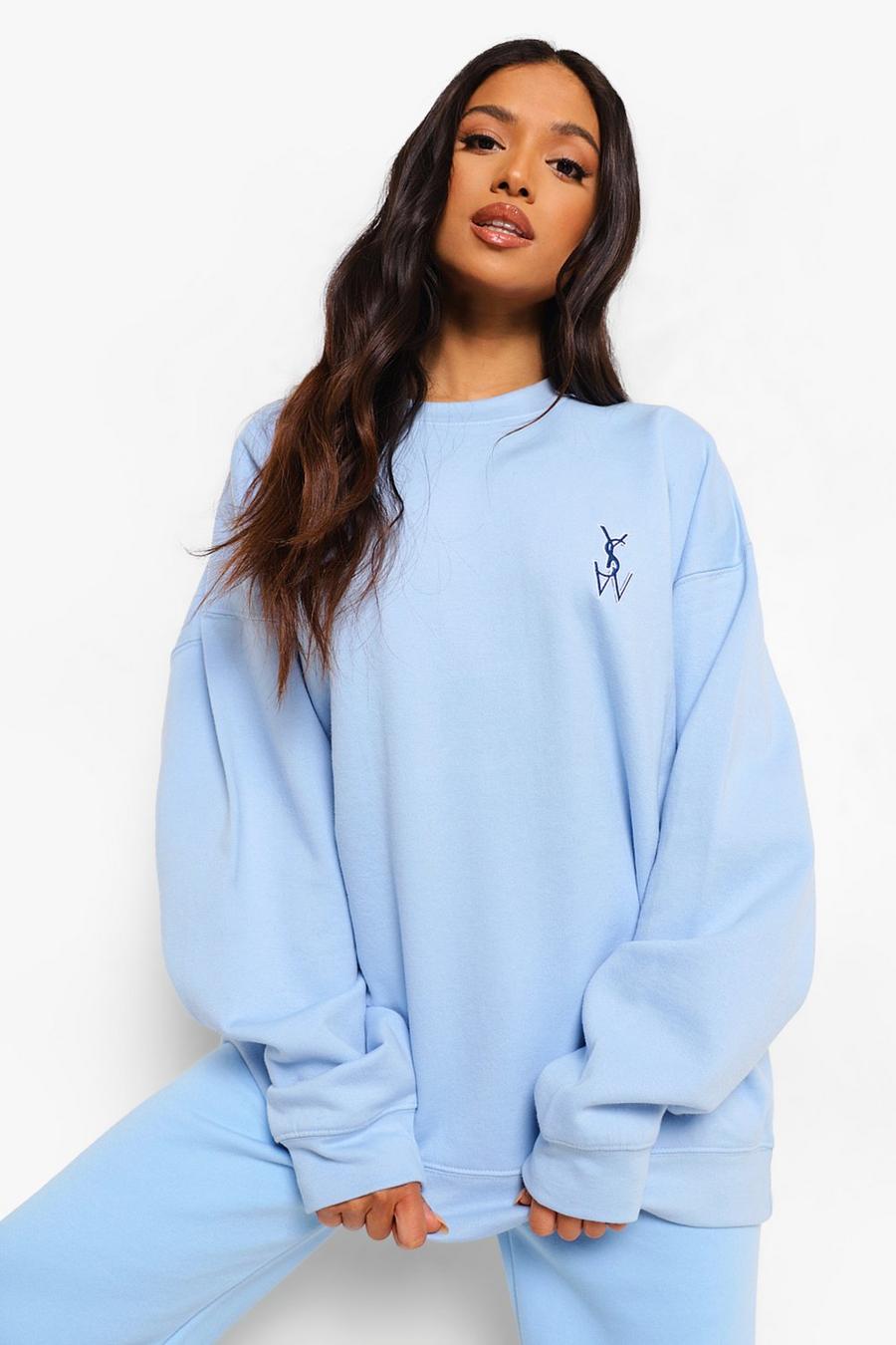 Blue Petite "YSW" Oversize sweatshirt med brodyr image number 1