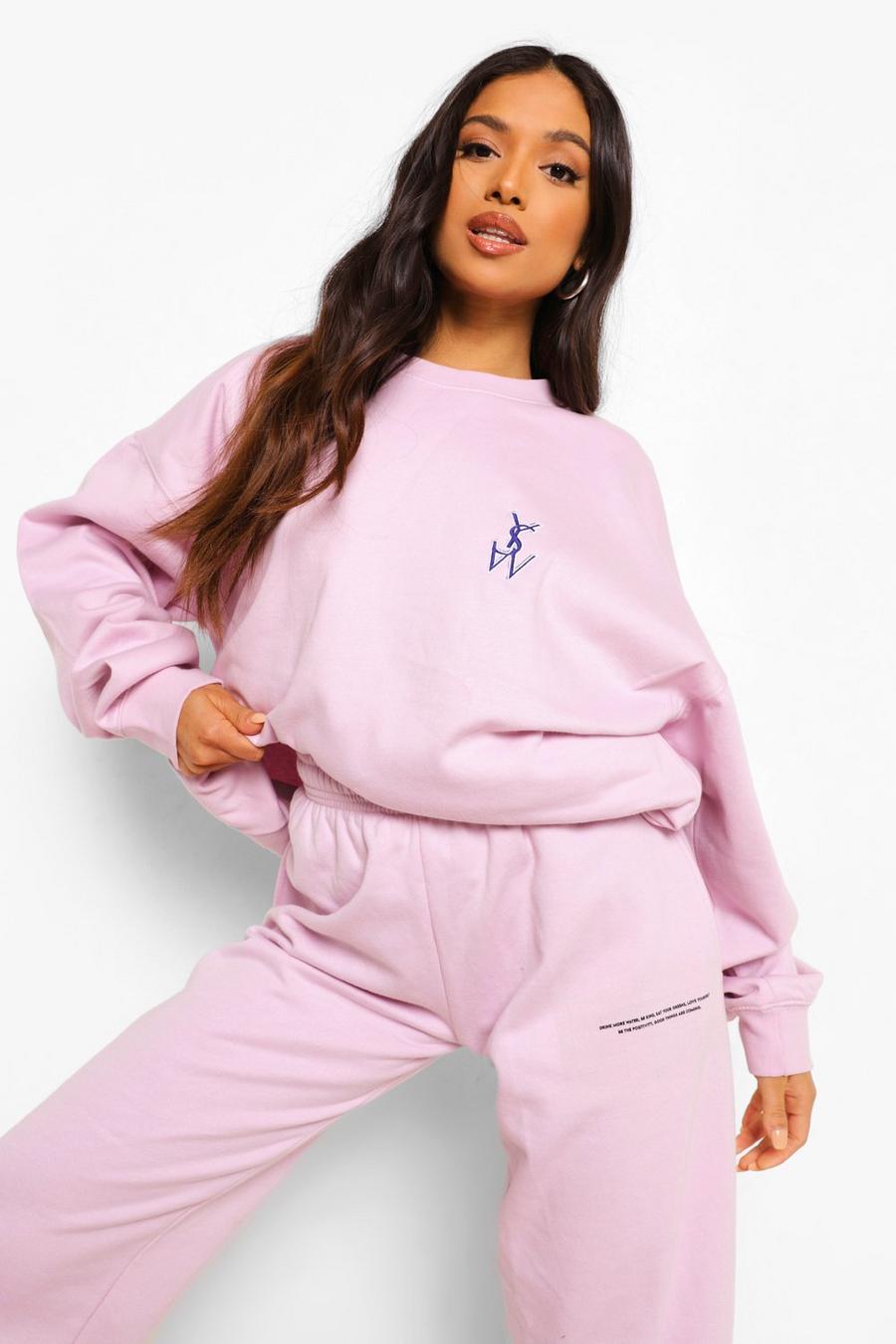 Lilac Petite "YSW" Oversize sweatshirt med brodyr image number 1