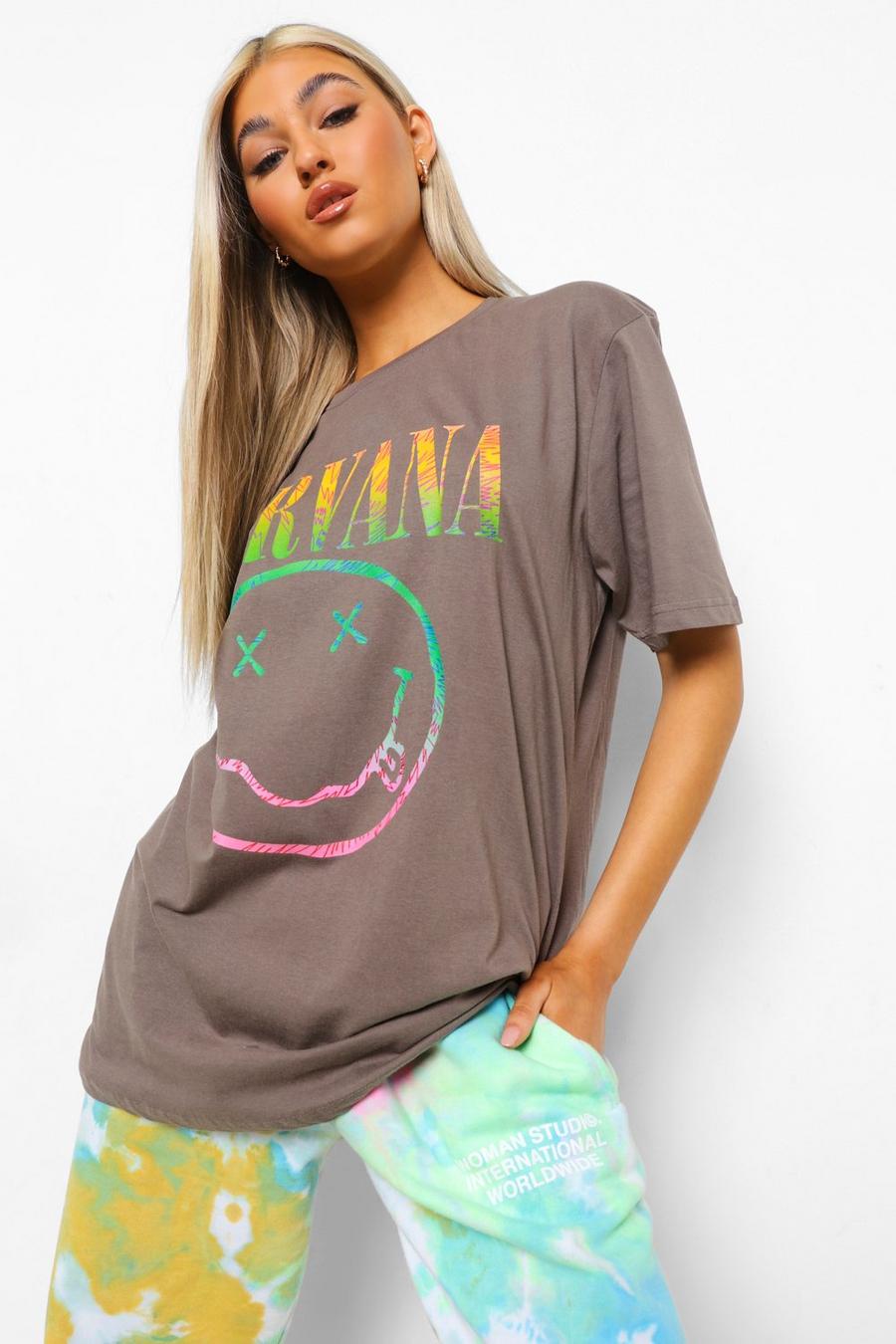 Tall Oversize T-Shirt mit lizenziertem Nirvana Print, Anthrazit image number 1