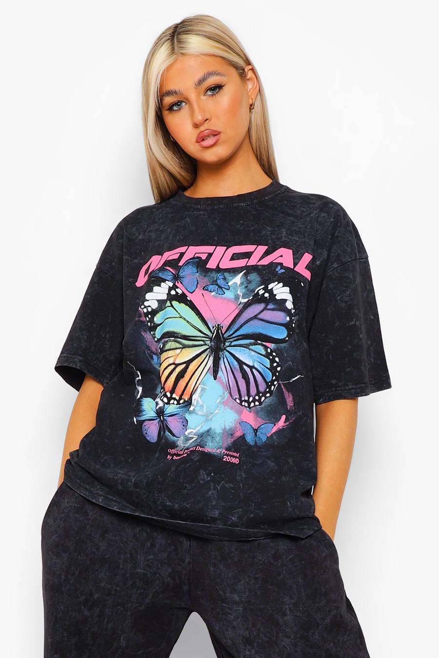 Charcoal Tall Butterfly Acid Oversize T-shirt image number 1