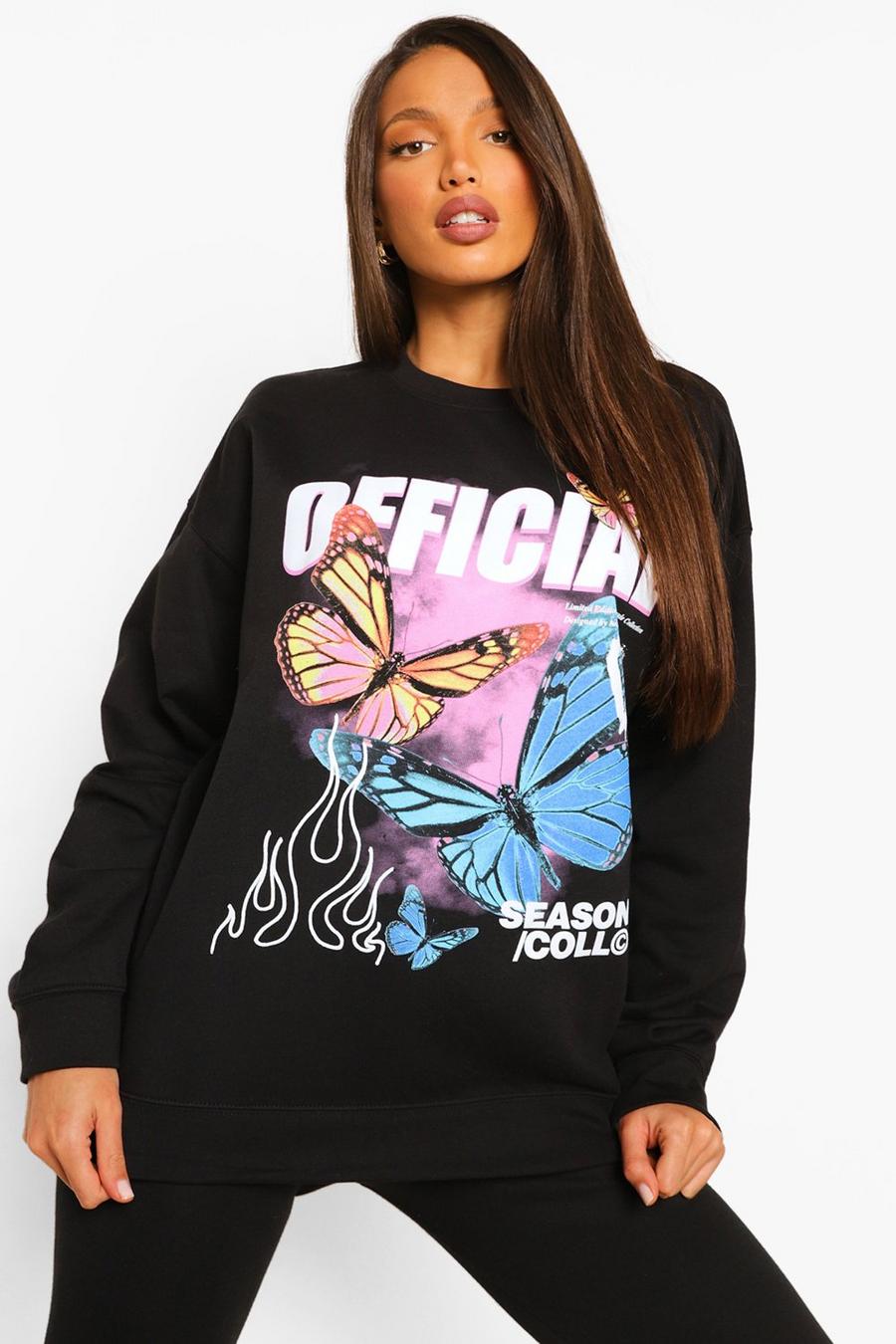 Black Tall Butterfly Oversize Sweatshirt image number 1