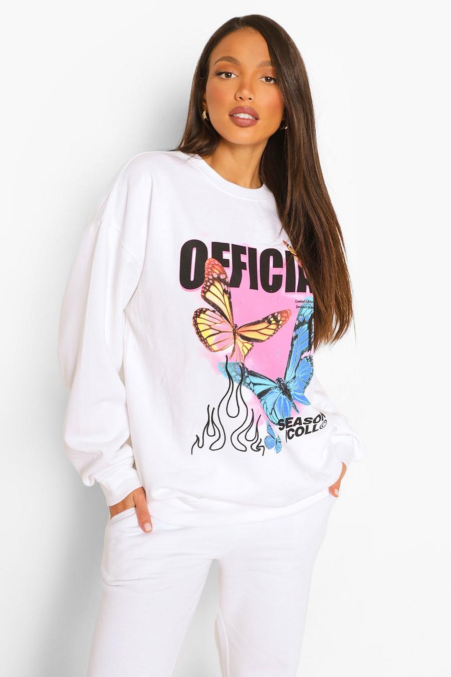 White Tall Butterfly Oversize Sweatshirt image number 1