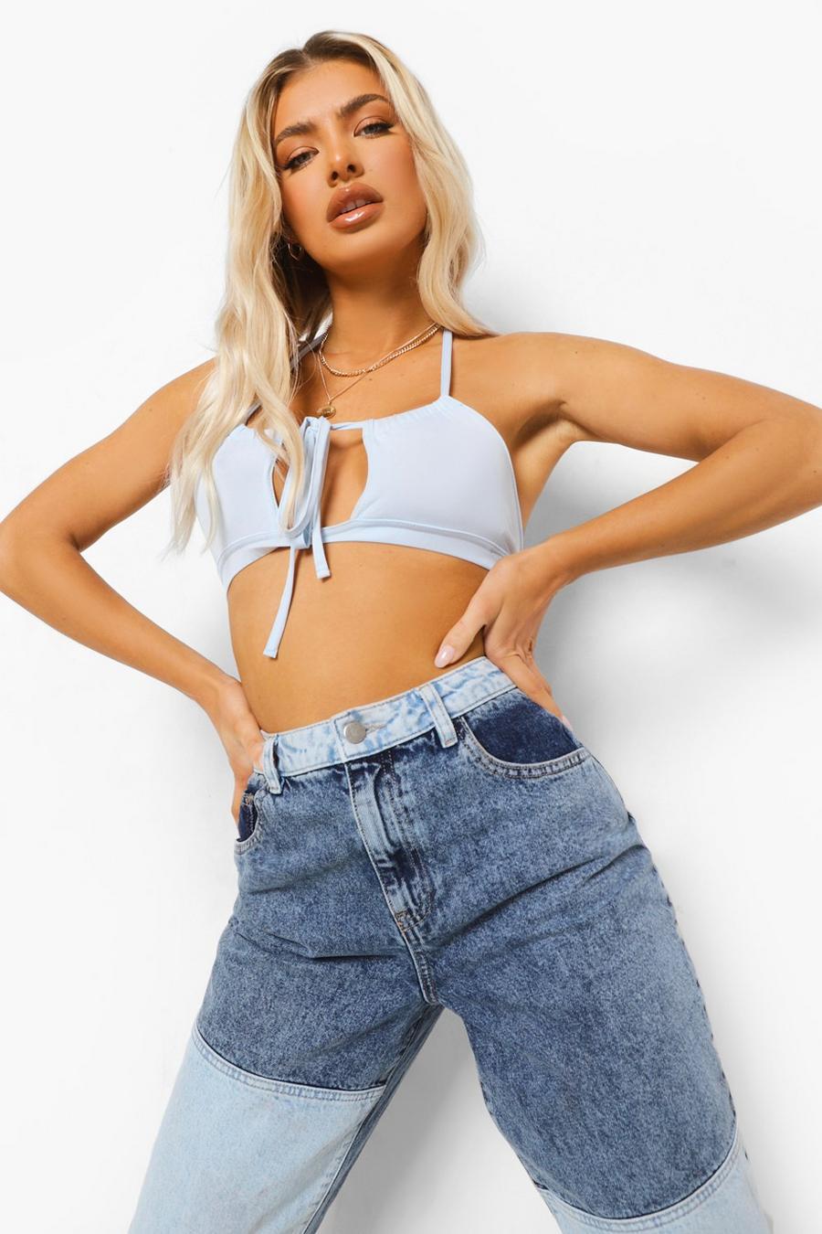Baby blue Crop top med smala axelband image number 1