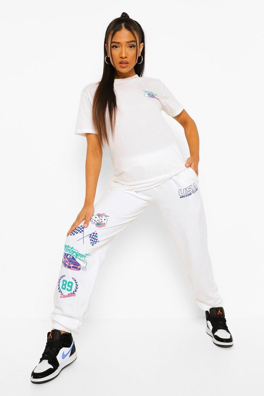 White Petite - Joggers med tryck image number 1