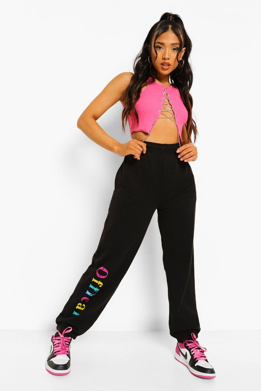 Black Petite Official Print Joggers image number 1