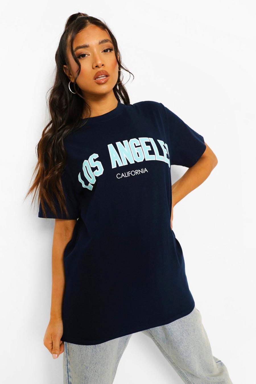 Navy White Petite Los Angeles Printed T-Shirt image number 1