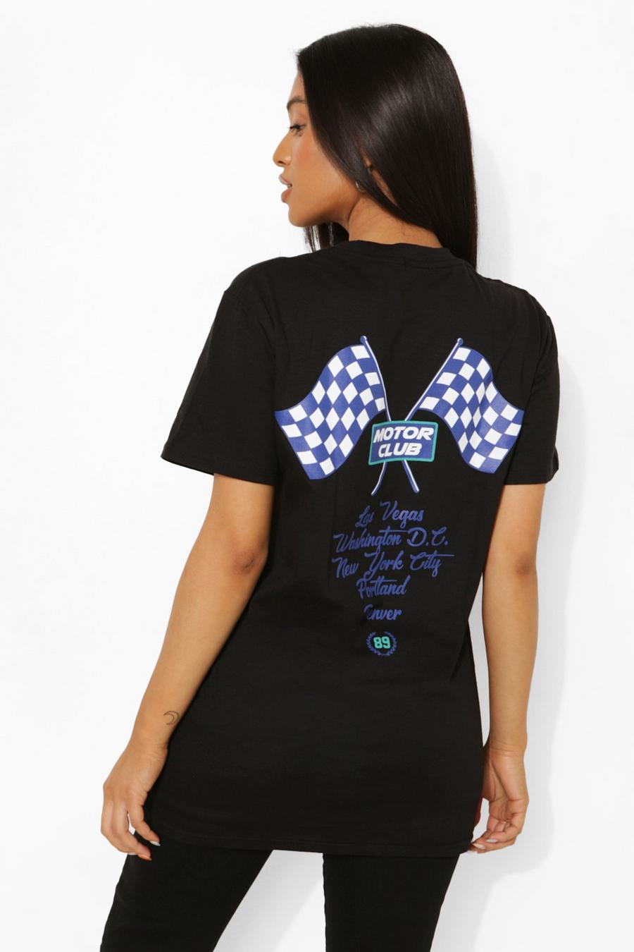 Black Petite Motorsport Front & Back Print T-shirt image number 1