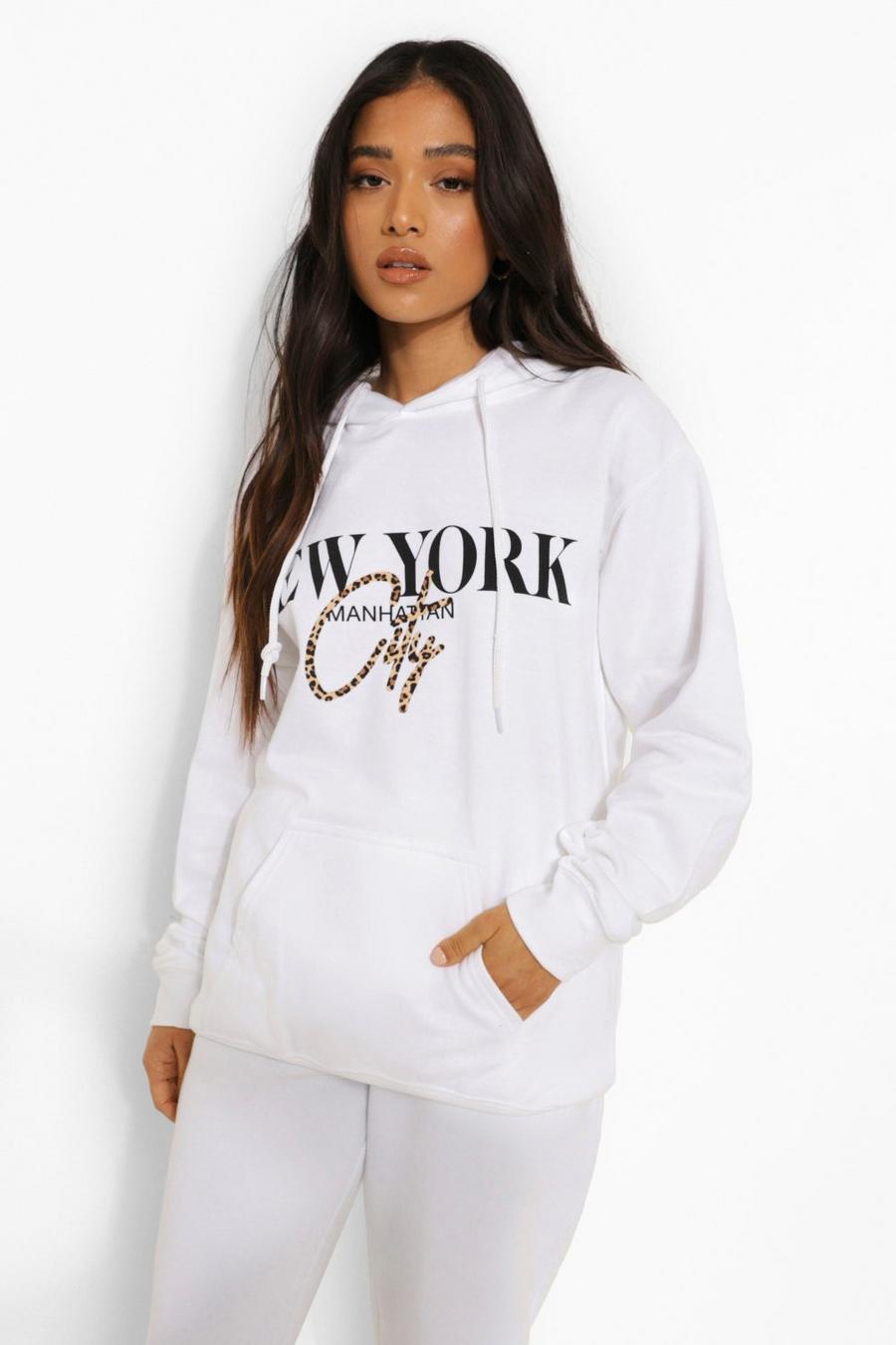 White Petite New York Leopard Print Oversized Hoodie image number 1