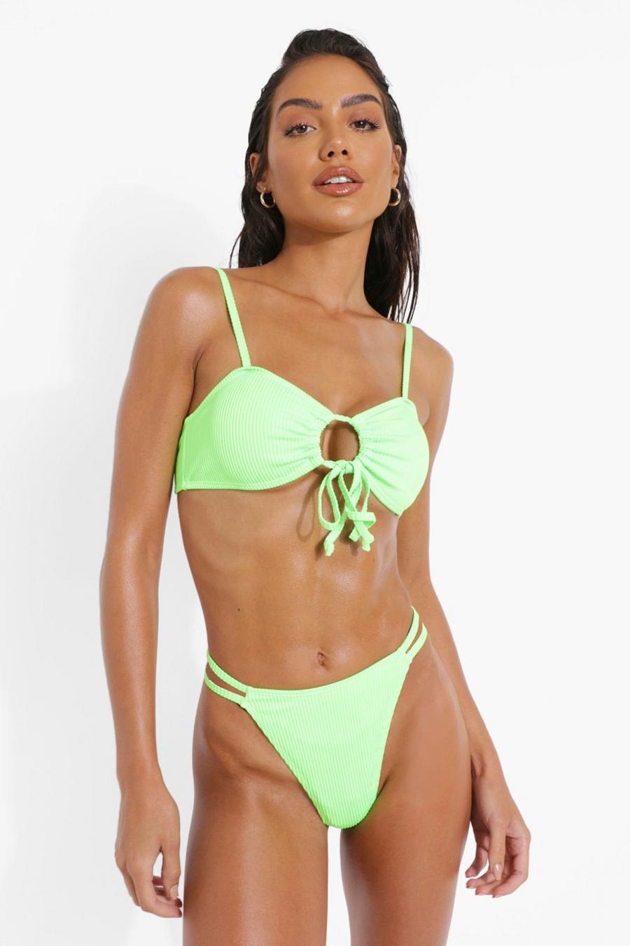 Green Ribbed Double Side Bikini Thong Brief image number 1