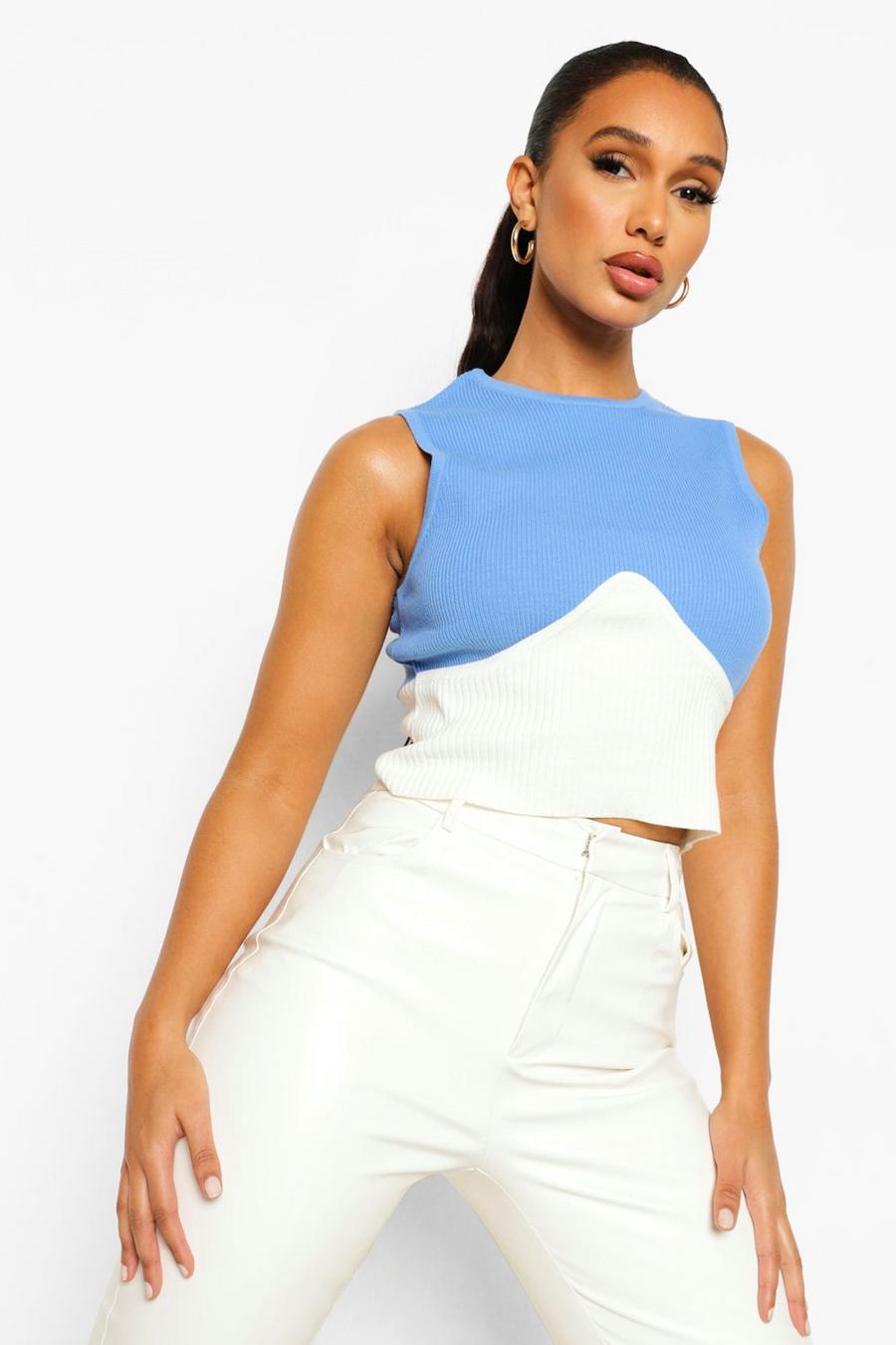 Bright blue Contrast Rib Knit Corset Top image number 1