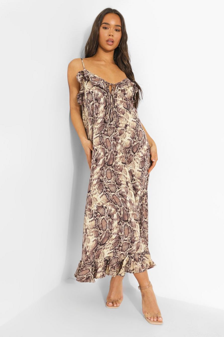 Stone Snake Ruffle Tie Detail Maxi Dress image number 1