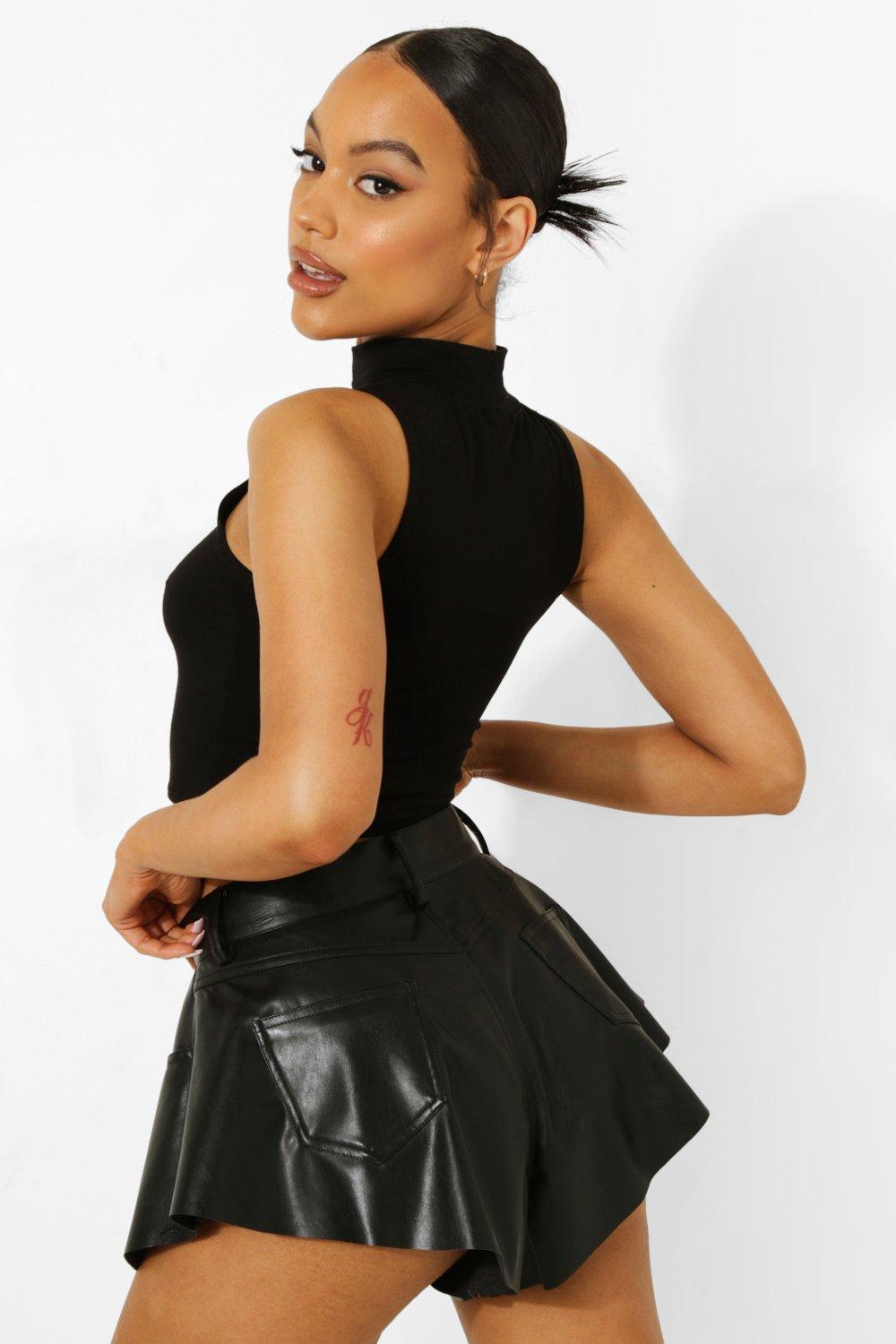 Cameo Rose Black Leather-Look Flippy Shorts