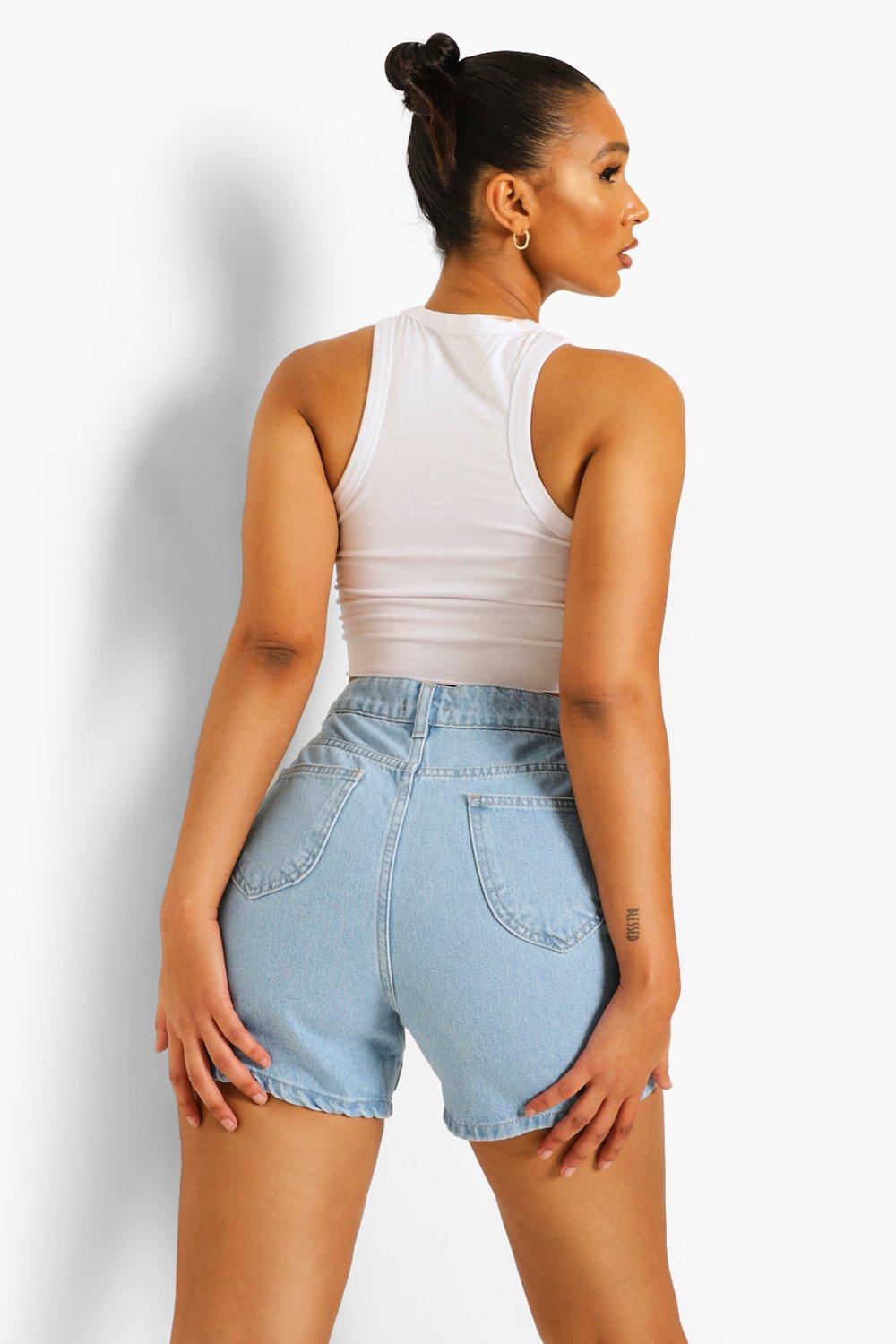 High Waist Cut Out Pocket Detail Jean Short