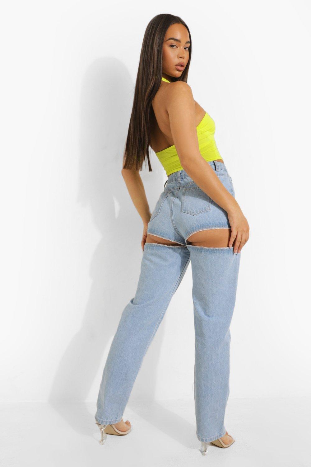 Straight Jeans Cut Out Suspender Detail | Boohoo