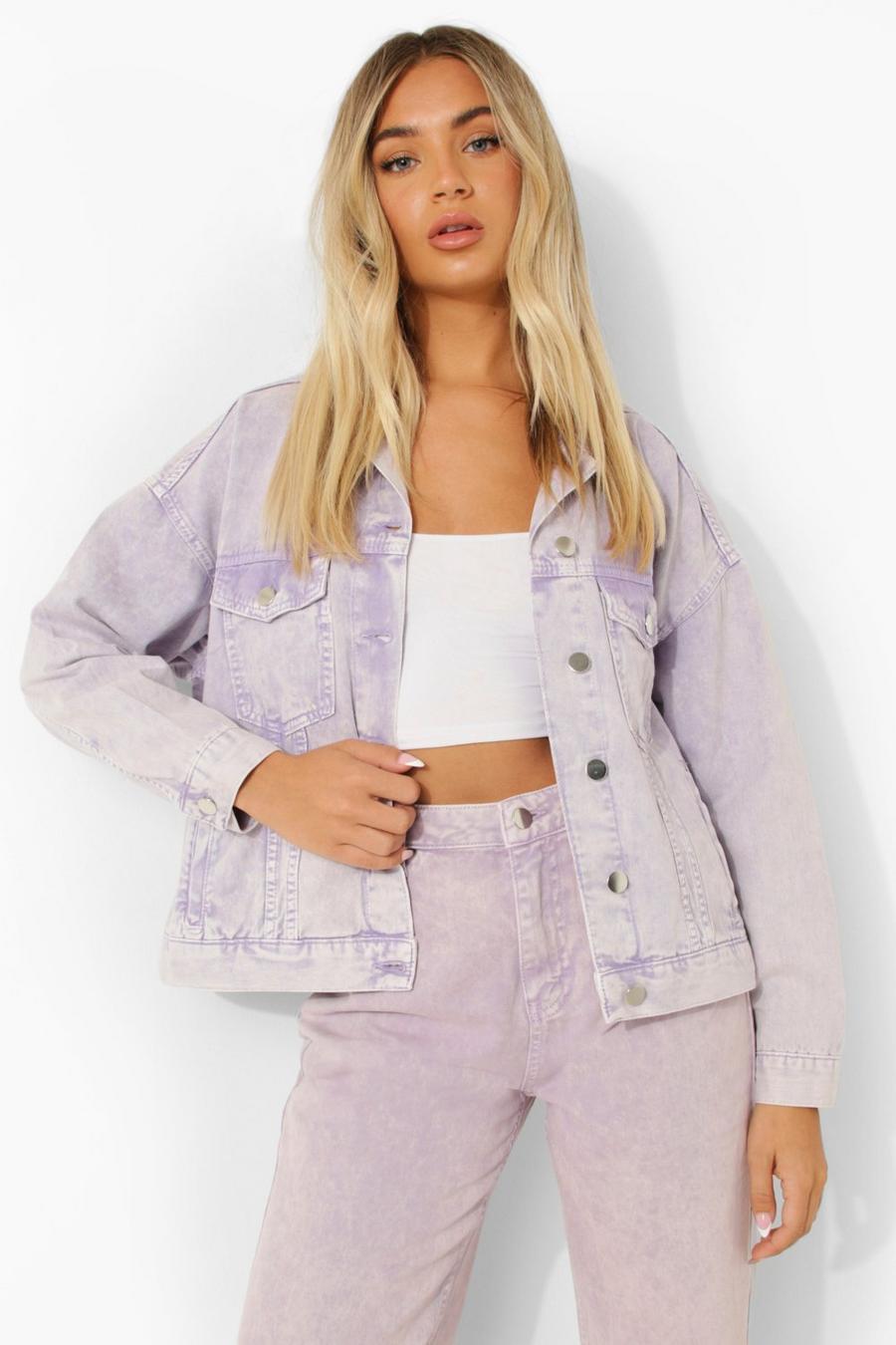 Oversize Jeansjacke mit Pastell-Waschung, Lilac image number 1