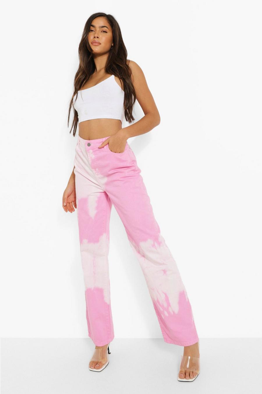 Candy pink Bleached High Waist Boyfriend Jeans image number 1