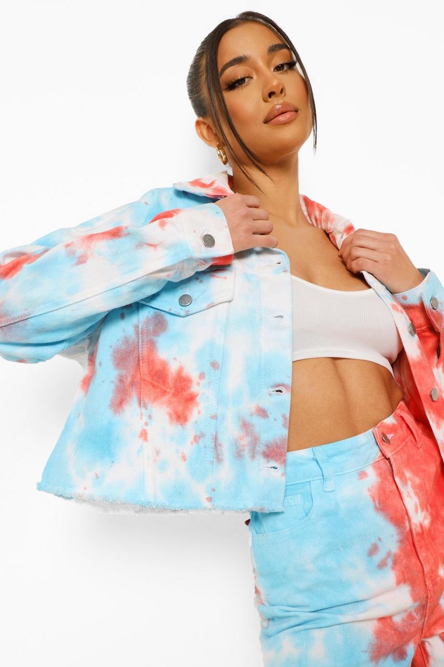 Light blue Tie Dye Cropped Denim Jacket image number 1