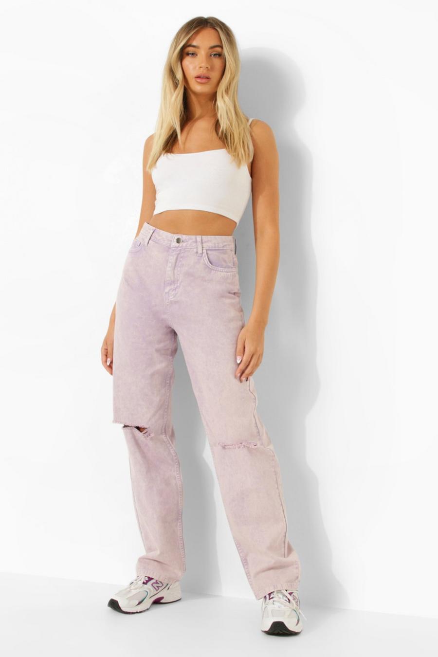 Lilac Busted Knee Pastel Wash Boyfriend Jeans image number 1