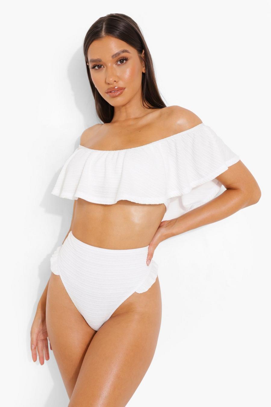 White Bride Textured Frill High Waisted Bikini Brief image number 1