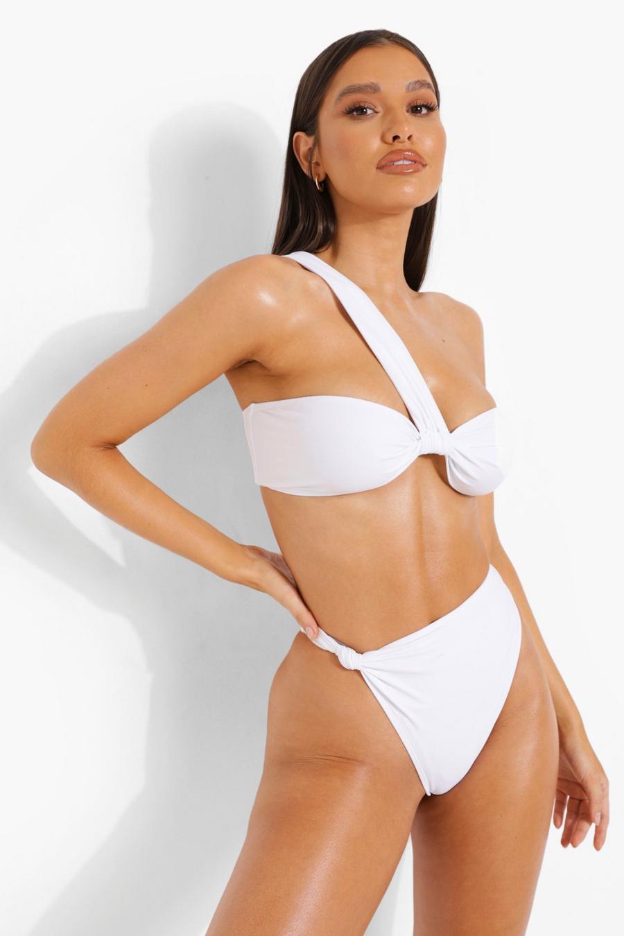 Slip bikini Sposa sgambato con nodo laterale, Bianco image number 1